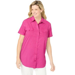 Woman Within Short-Sleeve Cotton Campshirt - 1 of 4
