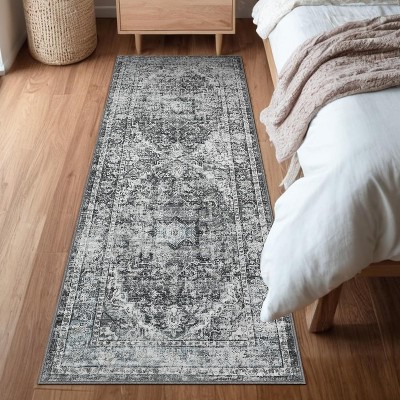 Area Rug - Machine Washable Non-Slip Low Pile Vintage Distressed Print Rug for Living Room, Bedroom, Dining Room & Home Office