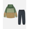Deux par Deux Boy Two-Piece Mid-Season Outerwear Set Pale Green, Sage, Tan, and Gray - 3 of 4