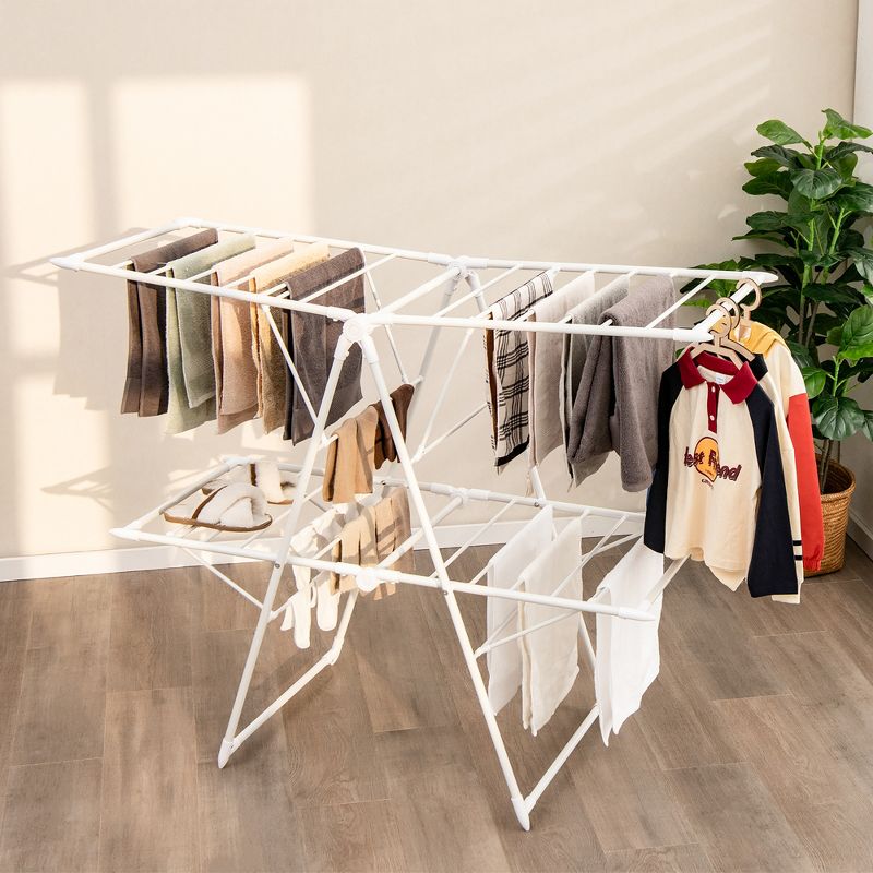 Costway 2-Level Foldable Clothes Drying Rack Laundry Rack w/ Height-Adjustable Gullwings, 2 of 11
