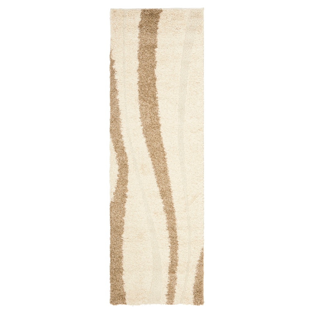 2'3inx7' Cream/Dark Brown Abstract Loomed Runner Runner - Safavieh