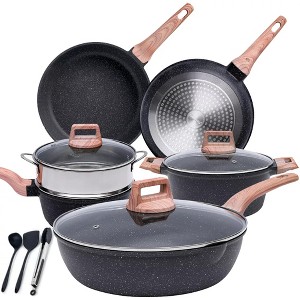 SKONYON 12pc Nonstick Ceramic Cookware Set Granite Coated Pots and Pans - 1 of 4