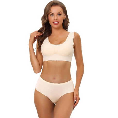 Allegra K Women's Wireless Pullover No Show Stretch Bra And Panty Set Beige  Medium : Target