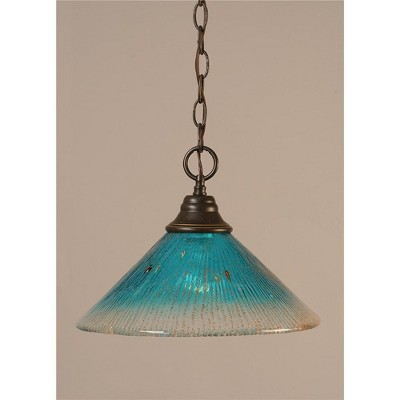 Toltec Lighting Any 1 - Light Pendant in  Dark Granite with 12" Teal Crystal Shade