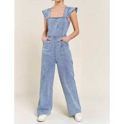 Women's Ruffled Denim Jumpsuit - JADE BY JANE