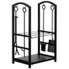 Gardenised Indoor and Outdoor Patio Iron Firewood Log Cart with Fireplace Tool Rack, Black - 2 of 4