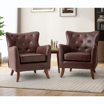 Set of 2 Gaspar Morden Vegan Leather Armchair with Metal Legs for Livingroom & Bedroom  | ARTFUL LIVING DESIGN