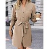 Women's Tie Belt Button Down Shirt Dress Casual Office Mini Length Dress Khaki L - 4 of 4