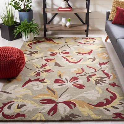 Sage and Multicolor Floral Hand-Tufted Wool Area Rug, 5' x 8'