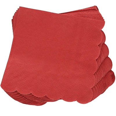 Juvale 100-Pack Bulk 2-Ply Scalloped Disposable Paper Cocktail Napkins, Dark Red, 5 x 5 Inches