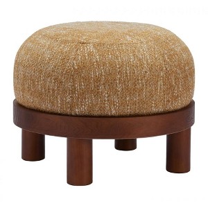 Ottoman 17.5"H Oat Yellow & Walnut – Textured Polyester Fabric Seat with Painted Rubberwood Base, Modern Indoor Accent By Zuo Modern - 1 of 4