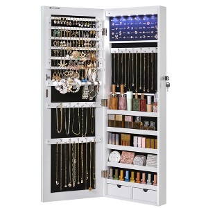 Songmics Hanging Mirror Jewelry Cabinet Wall door Mounted Jewelry Armoires With Led Interior Lights Jewelry Organizer Box Holder White Target