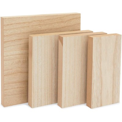 Bright Creations 4 Pack Unfinished Wood Blocks for DIY Arts and Crafts (4 Sizes)
