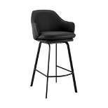 26" Brigden Swivel Counter Height Barstool with Faux Leather Black Metal - Armen Living