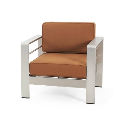 Silver Aluminum Outdoor Club Chair Set with Orange Cushions