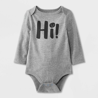 Baby Boys' 'Hi!' Long Sleeve Bodysuit - Cat & Jack™ Gray 0-3M