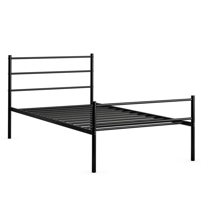 Costway Twin Size Metal Bed Frame Platform Mattress Foundation W/ Headboard Black, 5 of 11