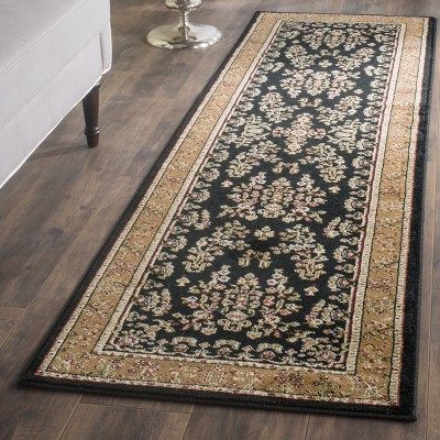 Black and Tan Floral Safavid Style Runner Rug