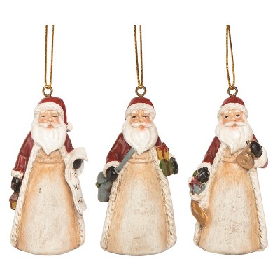 Transpac Resin Wood Cut Santa Ornament Set of 3 Christmas Home Decorations