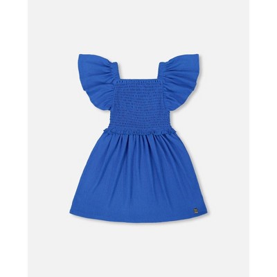 Deux par Deux Girl Textured Smocked Dress Royal Blue