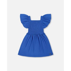 Deux par Deux Girl Textured Smocked Dress Royal Blue - 1 of 4