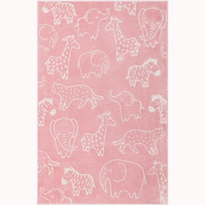 Pink and Ivory Safari Animals Kids Rectangular Rug