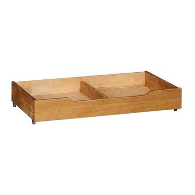 MUSEHOMEINC BD1001TS Solid Wood Underbed Storage Trundle Organizer Drawer with Center Divider and 4 Caster Wheels, Teak, Full/Twin