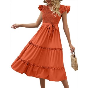 Women's Summer V Neck Smocked Maxi Dress Puff Sleeve Pregnancy Baby Shower Photoshoot Dress - 1 of 4