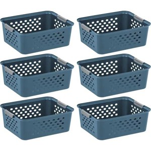 Plastic Storage Basket, 6-Pack, Medium, Shelf Basket Storage Organizer for Pantry, Cabinet, Bedroom, Closet, Laundry Room, Eco-Friendly, Navy - 1 of 2