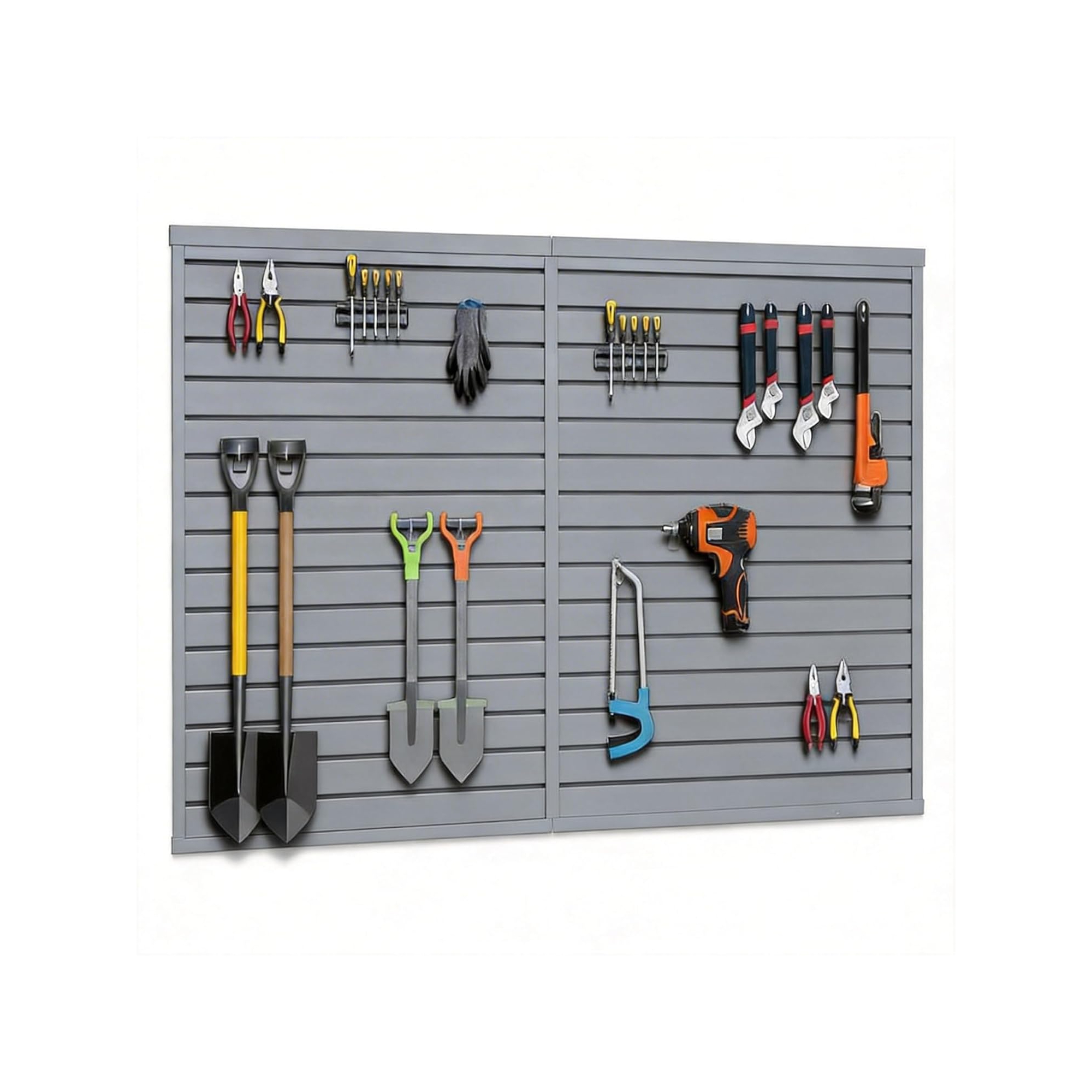 8 ft x 4 ft Heavy Duty Interlocking Slatwall Panels, PVC Garage Wall Organizer with 75 LB Capacity, Modular Wall Mounted Storage System for Tools