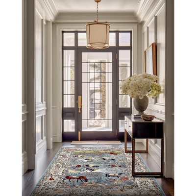 Blue and Tan Floral Synthetic 8' x 10' Area Rug