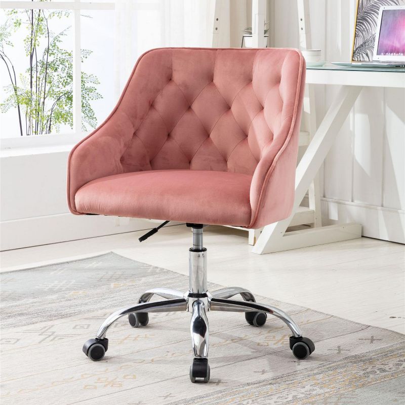 Swivel Shell Chair for Living Room/ Modern Leisure office Chair Comfy Home Office Chair with Wheels Cute Chair Adjustable Swivel Chair-The Pop Home, 2 of 10