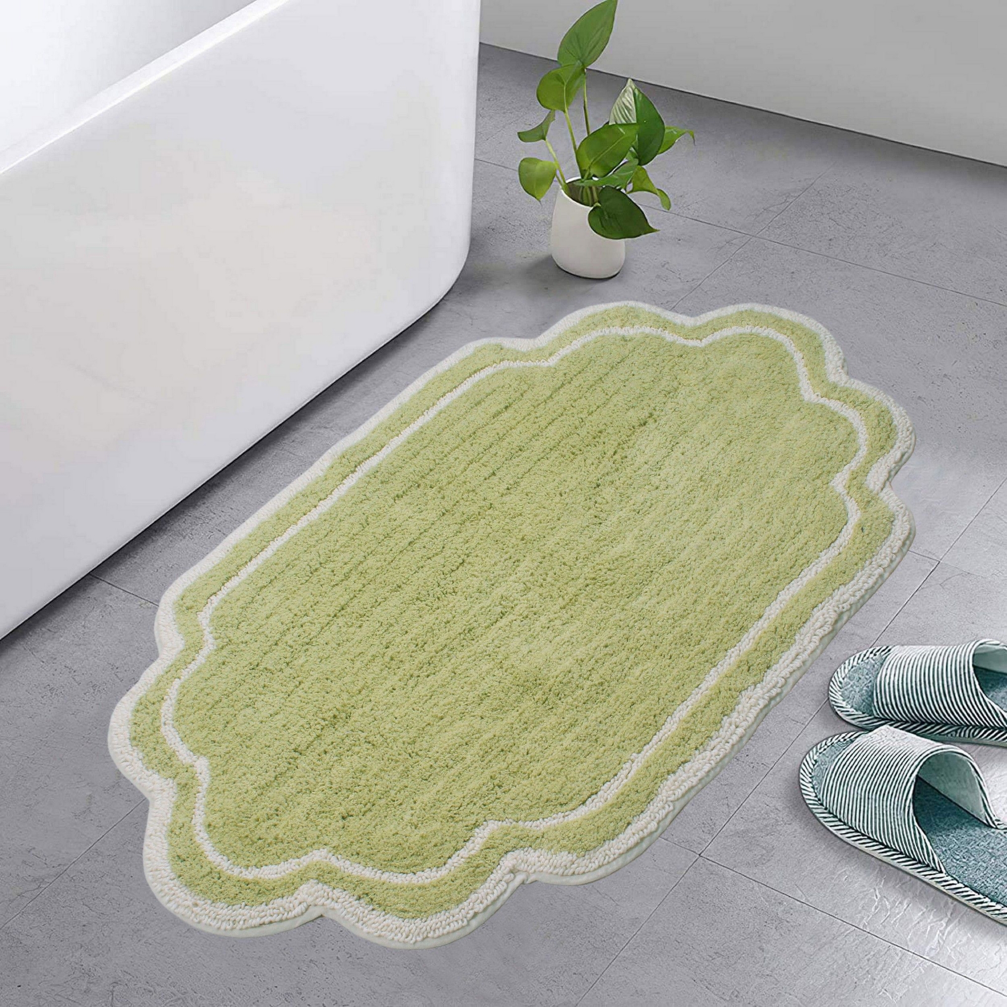 Home Weavers Allure Collection Cotton Bath Rug, Soft Absorbent Bath Mat, Non-Slip Backing, Quick Dry, Machine Washable, 21 x 34, Green