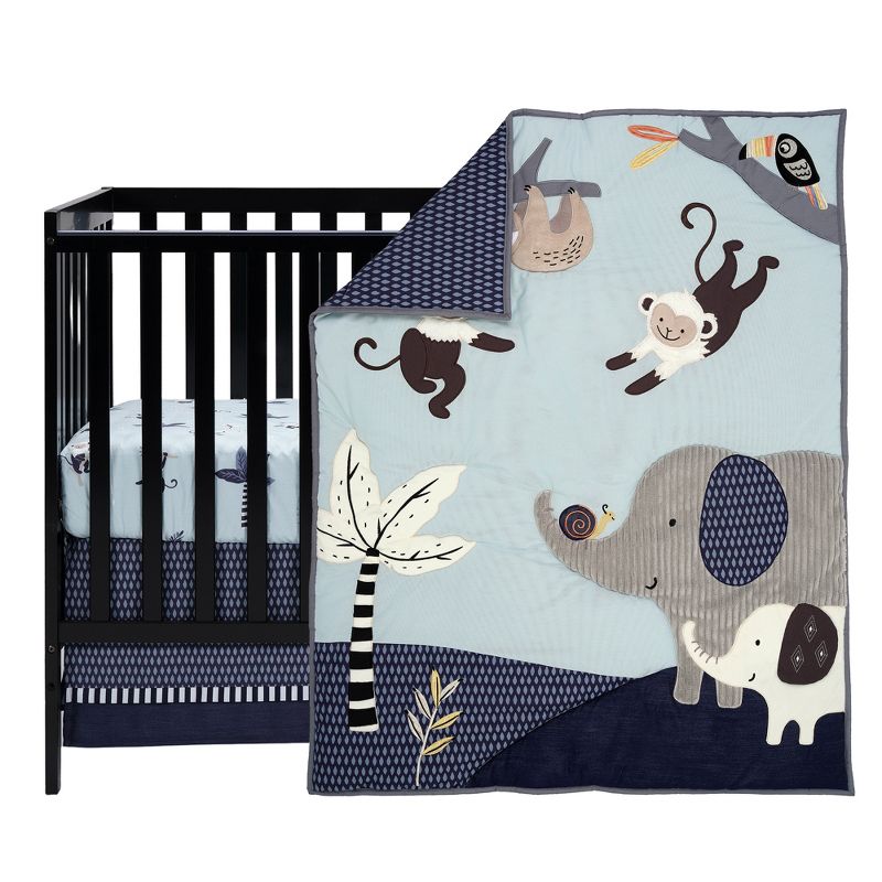 Lambs & Ivy Jungle Party 3-Piece Elephant/Monkey Baby Crib Bedding Set, 2 of 10