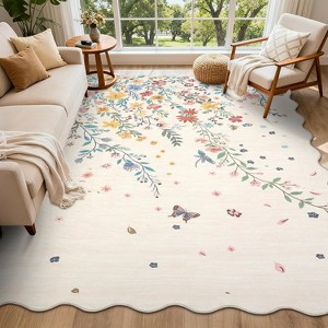 Floral Scalloped Rug – Washable, Non-Slip, Soft for Living Room, Bedroom, Dining Room, Home Office - 1 of 4