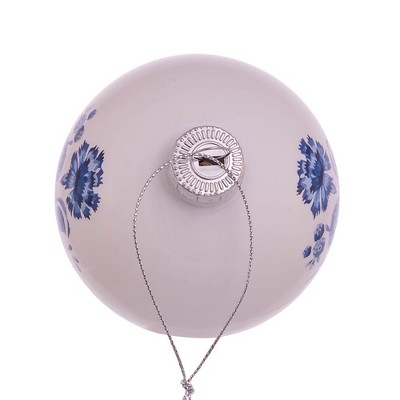 Delft Blue Floral Glass Ball Christmas Ornaments, Set of 6