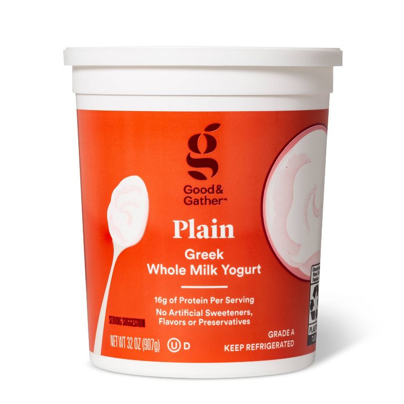Greek Plain Whole Milk Yogurt - 32oz - Good &#38; Gather&#8482;, 1 of 4