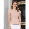 INSPIRE CHIC Women's Double Breasted Button Cap Sleeve Boat Neck Business Peplum Belted Blouses - 2 of 4