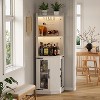 67.3" Farmhouse Corner Bar Cabinet with LED Lights, Power Outlets/USB Ports, Glass Rack & Adjustable Shelves, White - ModernLuxe - 3 of 4