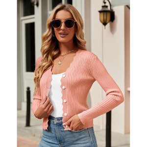 Womens Lightweight Knit Cardigan V Neck Long Sleeve Front Button Down Elegant Shrugs - 1 of 4
