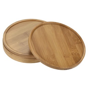 Unique Bargains Indoor Round Bamboo Planter Saucer Drip Tray Plant Drainage Trays 4Pcs - 1 of 4