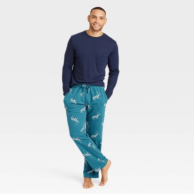 Men's Deer Print Microfleece Pajama Set - Goodfellow & Co™ Turquoise Blue