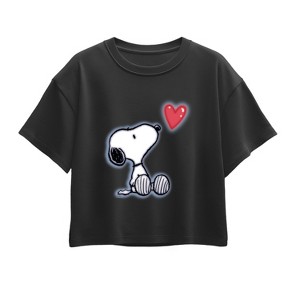 Girls' - Peanuts - Snoopy Heart Short Sleeve Boxy Graphic T-Shirt - 1 of 2