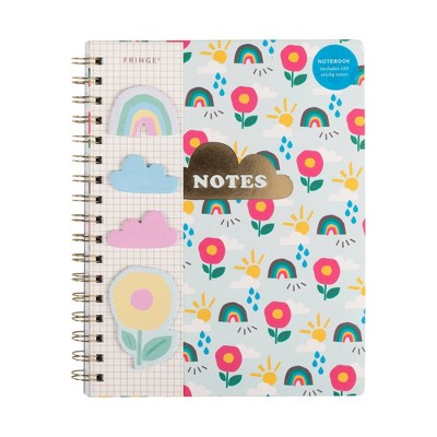 FRINGE Paperback Spiral Notebook with Sticky Notes Rainbow Skies