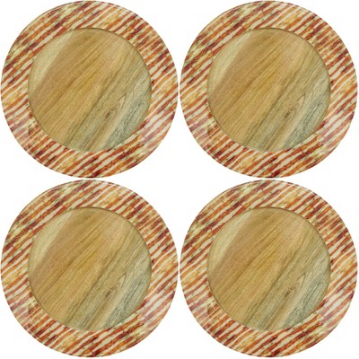 Rust Striped Mango Wood Round Table Chargers, Set of 4