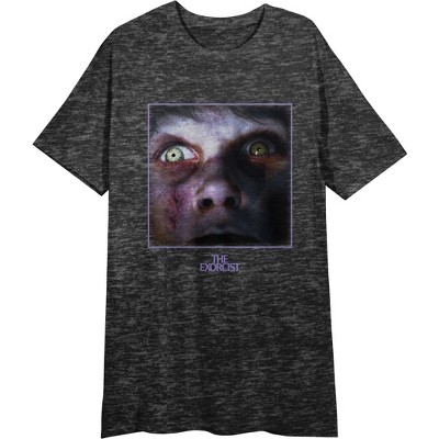The Exorcist Face and Logo Women’s Heather Charcoal T-Shirt