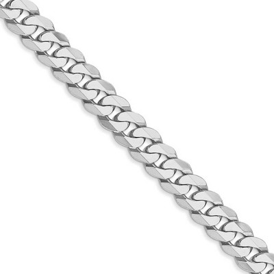 Black Bow Jewelry Men's 6.25mm, 14k White Gold, Flat Beveled Curb Chain Necklace