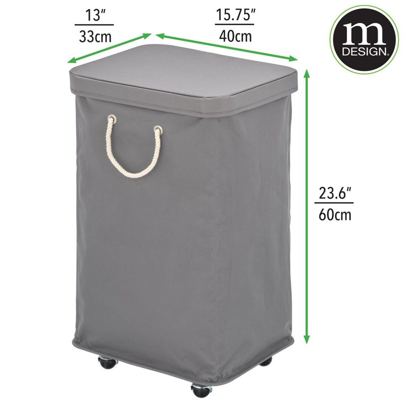 mDesign Large Polyester Rolling Laundry Hamper with Wheels, Lid, and Handles, 2 of 7