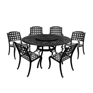 7pc Outdoor Dining Set: UV-Resistant Aluminum Table & Checker Chairs - Oakland Living - 1 of 4