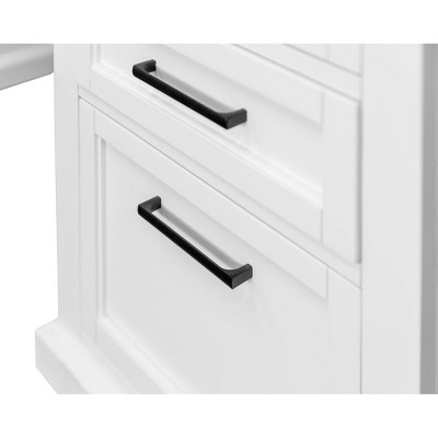 White Wood Executive Desk with Drawers and Power Outlet